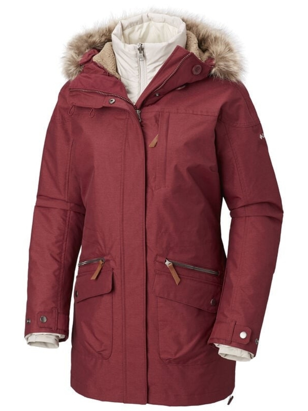 Columbia Women's Carson Pass Interchange Jacket - Burgundy/Ivory - Large